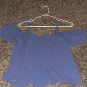 TOPSHOP blue off the shoulder blouse